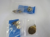 Pin Lot - Mack Truck Bulldog Pin, Napier Clip-On Earrings, Catholic Mary Pendant, Pin