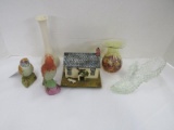 Misc. Lot - Fenton Clear Hobnail Shoe, Japan Bird Salt/Pepper, Musical Home, Art Glass Vase