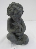Hen-Feathers Black Carved Boy w/ Rabbit Décor