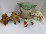 Toy Lot - Ceramic Pinocchio & Cricket, Beanie Babies, Grogu Toy
