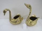 2 Brass Swan Planters