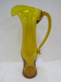 Tall Amber Pitcher Scroll Handle Hand Blown