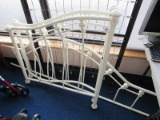 White Metal Head/Footboard Slat Design Raised Arch Motif w/ Floral Column Ends