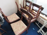 6 Vintage Wooden Chairs Red Floral Upholstered Seats w/ Bow Back, Curved Back