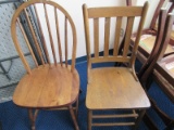 2 Vintage Wooden Chairs, 1 Arch Back/Slat Design, Spindle Feet 36