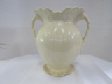 Tall Ceramic Off-White Vase Scroll Band w/ Twin Handles