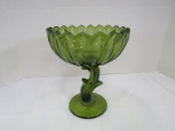 Vintage Emerald Glass Stem w/ Flower Design Tall Cup