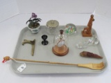 Misc. Décor Lot - Glass Paperweight, Back Scratcher, Hand Painted Asian Faux Planter