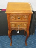 Vintage Wooden 2 Drawer Side Table Heavily Carved Floral Front Bow Skirting
