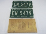 South Carolina 1670 300 Years 1970 Vintage License Plates