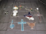 11 Colored/Slag Glass Wall Hanging Patio Décor Cross, Fish, Panda, Birds, Etc.