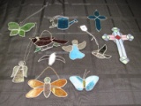 11 Colored/Slag Glass Wall Hanging Patio Décor Cross, Fish, Panda, Birds, Etc.