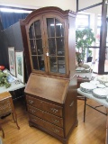 Maddox Colonial Mahogany Wood 2 Part Secretary Top 2 Doors Glass Panels