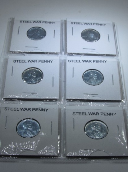 6 Steel 1943 War Pennies Unmarked