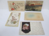 5 Antique 1907/08/09 Postcards w/ Green 1902 Series Benjamin Franklin Stamps