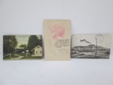 3 Antique 1909 Postcards w/ Green Benjamin Franklin 1909 One Cent Stamps