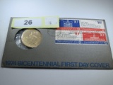 1974 Bicentennial First Day Cover w/ John Adams Bicentennial Medallion Coin