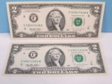 2 Collectible $2 Bills All Green Stamped Series 1995