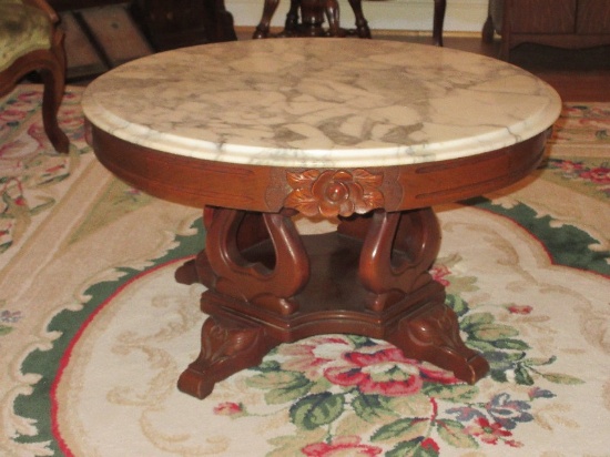 Splendid Victorian Era Style 30" D Round Mahogany Carved Coffee Table