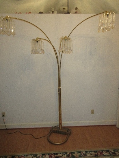 Hollywood Regency Style 4 Arm Floor Lamp Chandelier Waterfall Design Dangling Prisms