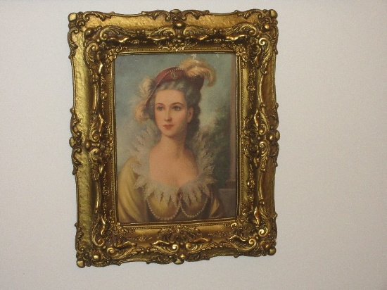 Lavish Heavily Embellished Baroque Style Plaster Gilt Frame Portrait Victorian Woman