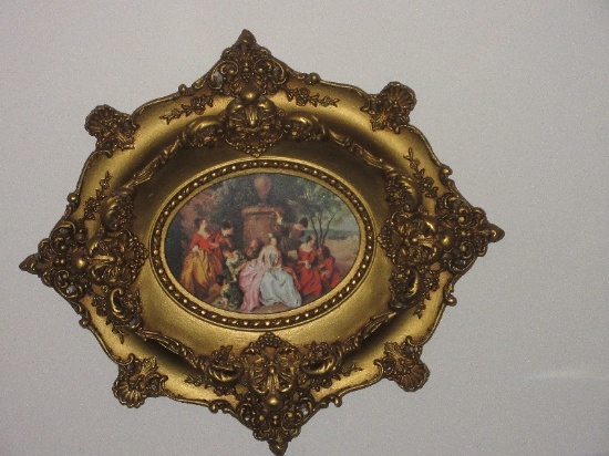 Astonishing Ornately Adorned Baroque Style Plaster Gilt Oval Frame Art Print