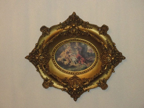 Sensational Elaborate Design Baroque Style Plaster Gilt Oval Frame Print