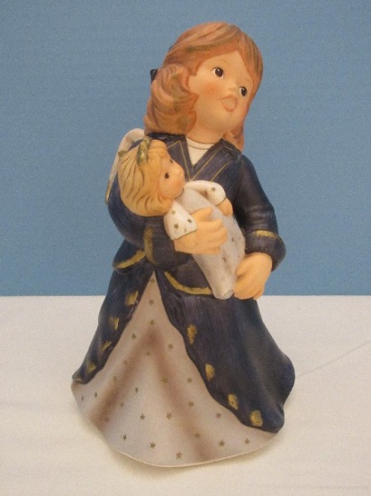 Goebel Hummel Porcelain 8" Cherub Angel Holding A Doll Figurine