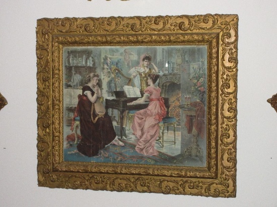 The Concert In The Salon Vintage Print in Early Scroll Acanthus Leaves Gesso Gilt Frame