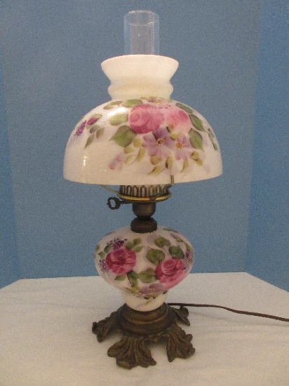 Magnificent Victorian Era Style Milk Glass Hurricane 21" Parlor Lamp