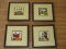 Set - 4 Charming Needlework Home Furnishings Design Framed/Matted Scenes Black Cat