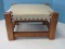 Maple Mission Style Foot Stool Beige Vinyl Upholstery Top w/ Tack Trim