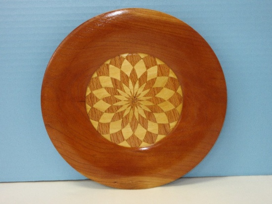 Incredible Detail Artisan Wood Craft Marquetry 9 5/8" D Plate Dahlia Flower Burst Design