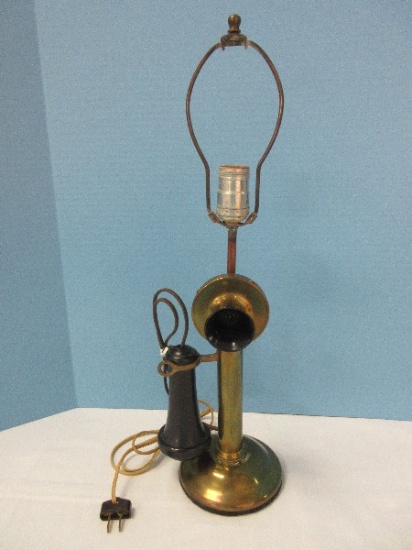 Antique Western Electric Co. Brass Candlestick Telephone Converted 21" Table Lamp