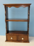 Pine Country Cottage Wall Shelf Cabinet Scalloped Trim Two-Tier Shelves