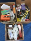 What A Deal! 3 Boxes Misc. Hardware/Tools Caulking Guns, Sand Paper, Paint Brushes