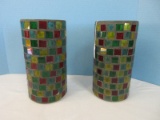 Pair - Cylinder Multi-Color Mosaic Pillar 10