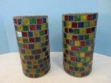 Pair - Cylinder Multi-Color Mosaic Pillar 10