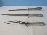 3 Pieces - Towle Sterling Handle Carving Set Acanthus Leaves Design Handled Monogram