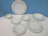 7 Pieces - Noritake Fine China Park Lane Pattern Gold Scrolls Aqua Leaves Design Dinnerware