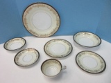 7 Pieces - Noritake Fine China Bordeaux Pattern Gold Laurel/Black Band Design Dinnerware