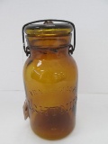 Rare Find Putman 373 Trade Mark Lighting Amber Glass Quart Canning Mason Jar