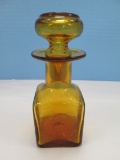 Studio Art Glass Amber Hand Blown Scent Bottle 6 1/4