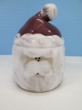 Adorable Pottery Stoneware Santa Claus Hand Bell Hand Painted