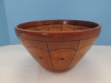 Master Woodworker Cone Shape Wooden Bowl Natural Finish Black Fan & Dot Design