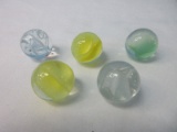 Collection 5 Shooter Glass Marbles 2 Yellow/Clear, Cats Eye Marbles, Etc.