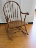 Traditional Windsor Style Maple Arched Spindle Back Arm Rocker Rocking Chair w/ Cushions