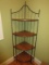 Resplendent Charleston Forge Corner Bakers Rack Curved Oak Shelves w/ Finial Accents