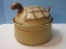 Adorable Stoneware Figural Turtle Covered Baker Casserole Speckled Glaze Finish Base