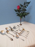 Collection Ornate Silverplate Serving Utensils, Demitasse Spoons, Bon-Bon/Nut Spoon